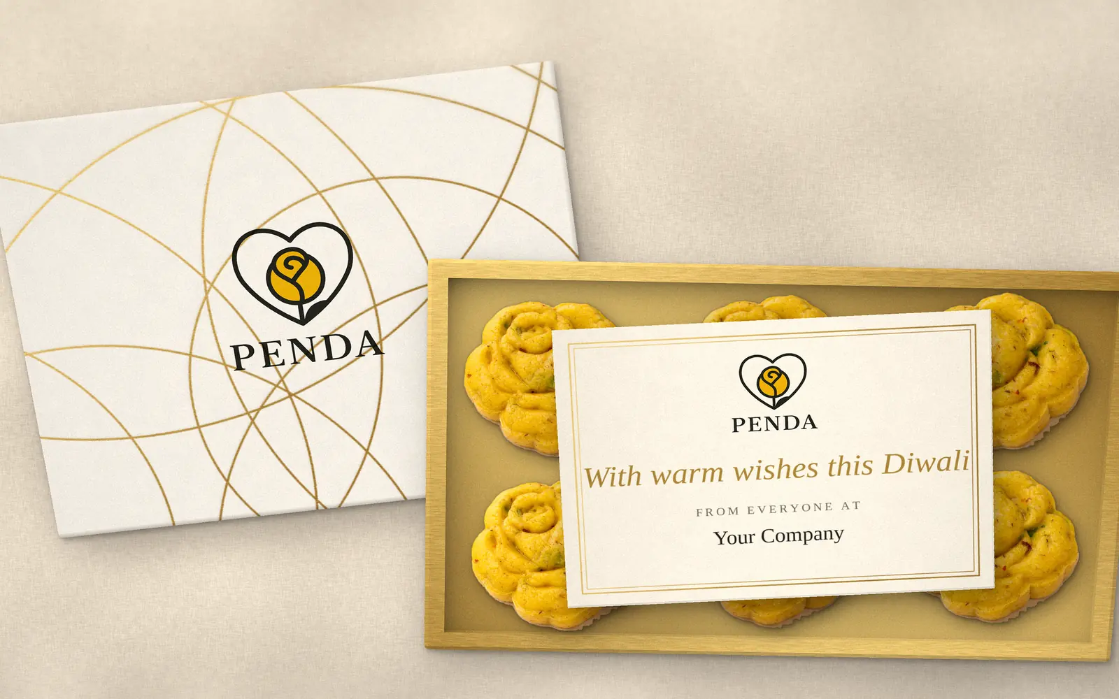 A Penda box of six with a personalised A6 card reading With warm wishes this Diwali, from everyone at Your Company